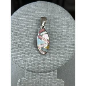 Vinatge Sterling Silver and Multi-Colored Shell Inlay Pendant